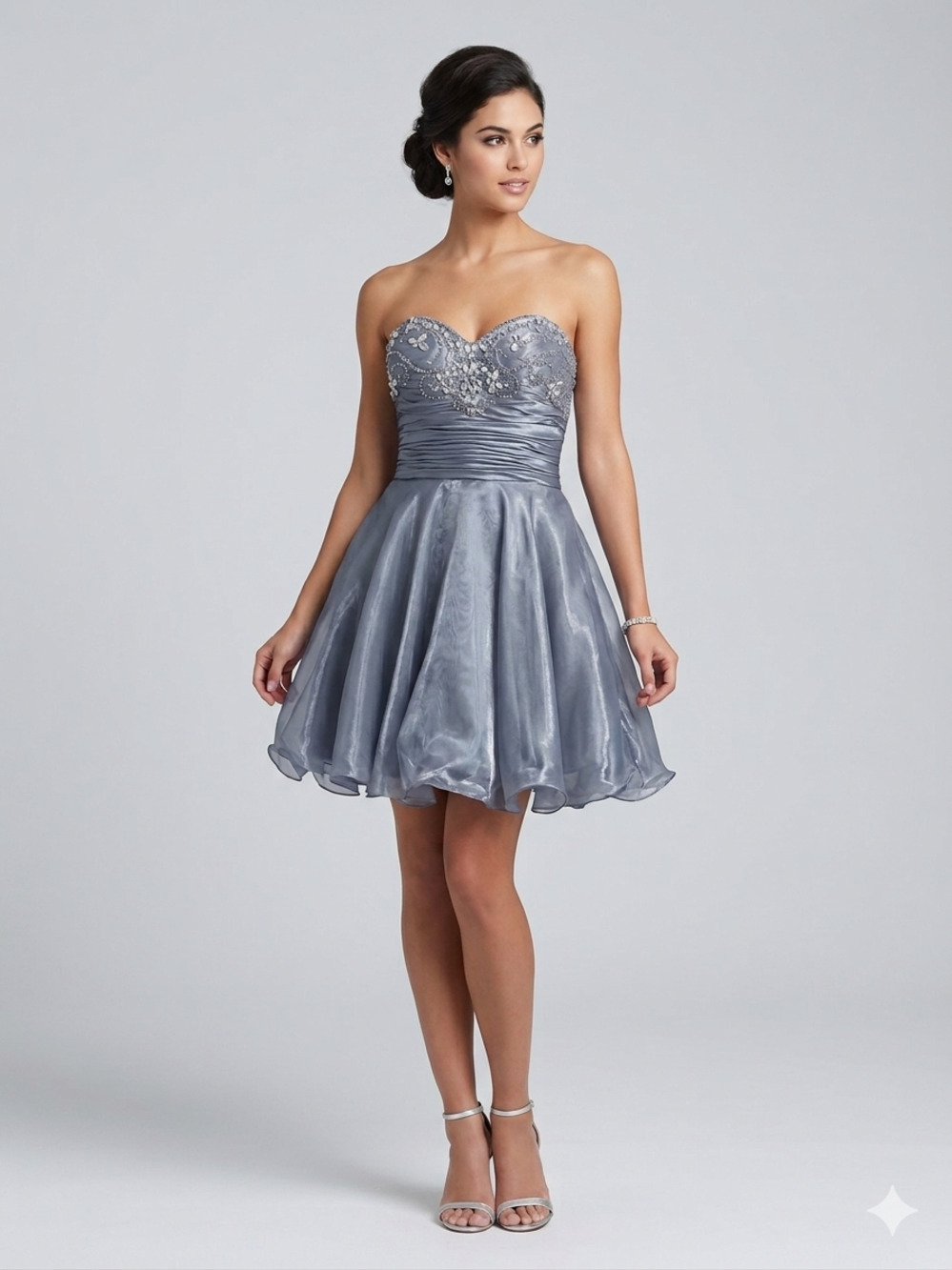 Bee Darlin Silver Gray Prom Dress 1/2 Strapless Rhinestone Homecoming Party
